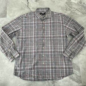 Pronto Uomo‎ Mens Shirt Size 2XLT Plaid Long Sleeve Button Up Top Black Burgundy